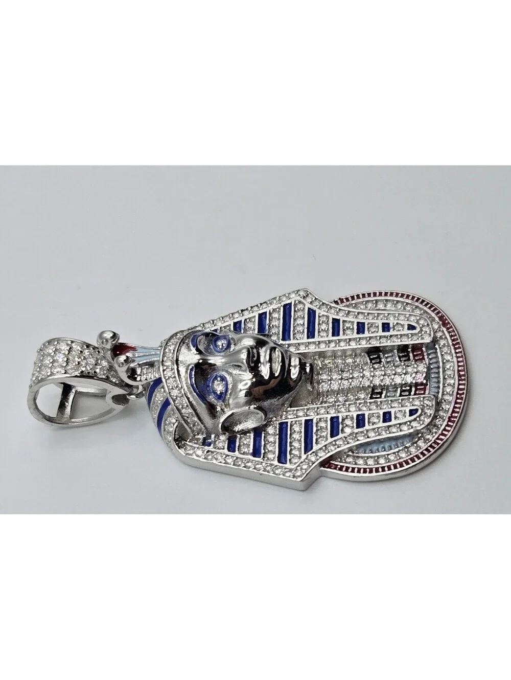 NEW 925 Sterling Silver VVS1 3.0ctw MOISSANITE Egyptian Pharaoh Pendant Enamel